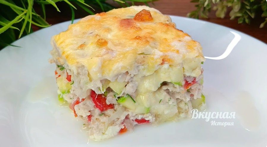 Легкая и вкусная овощная запеканка с кабачками и фаршем